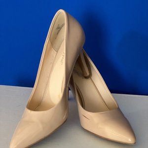 Blush patent look heels